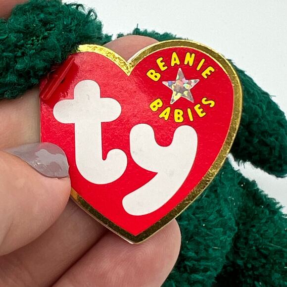 TY Beanie Baby Green Fuzzy 2001 Holiday Teddy PE Pellets Vintage Collectible - Picture 3 of 9